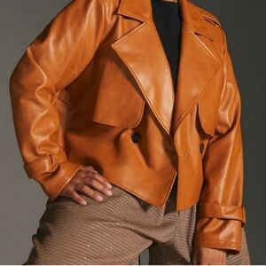 Anthropologie Caramel Faux Leather Jacket Plus Size 2Xl NWT